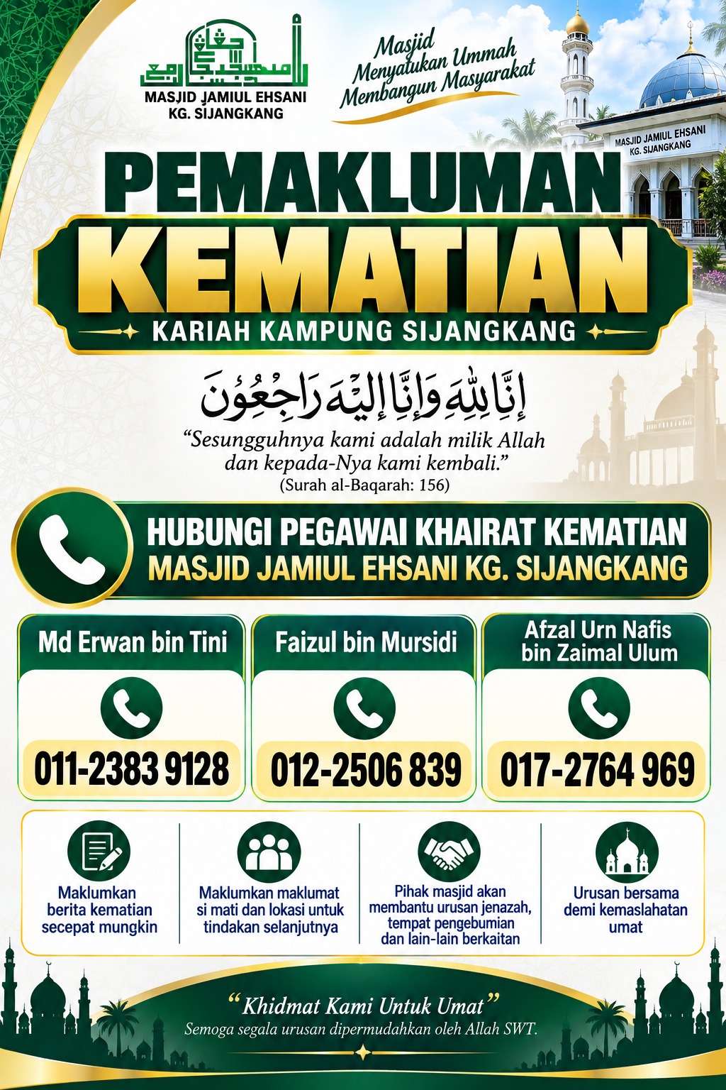 Poster pemakluman kematian kariah Kampung Sijangkang